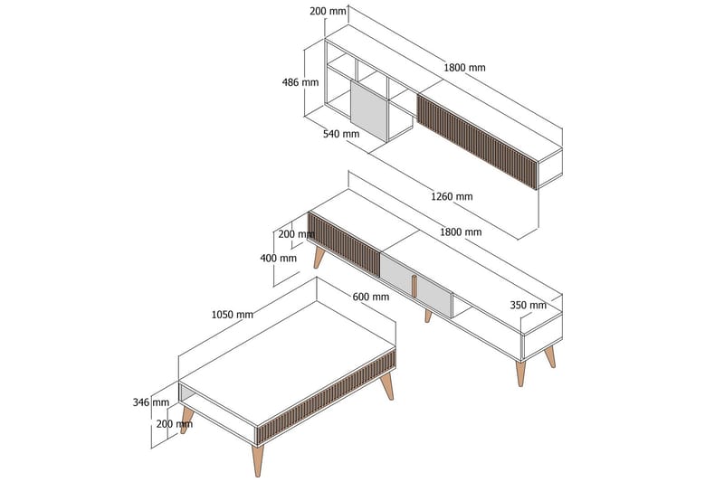 Lissione Möbelset För Vardagsrum - Valnöt/Beige - Förvaring - Förvaringsmöbler - Möbelset för vardagsrum