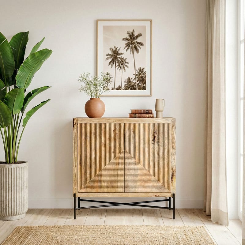 Livano Sideboard 91 cm 3D-mönster Industriell stil - varm ljusbrun och svart - Förvaring - Förvaringsmöbler - Sideboard & skänk