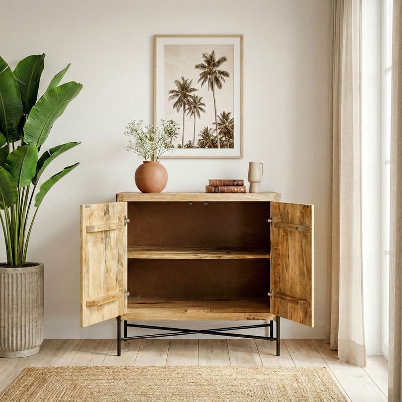 Livano Sideboard 91 cm 3D-mönster Industriell stil - varm ljusbrun och svart - Förvaring - Förvaringsmöbler - Sideboard & skänk