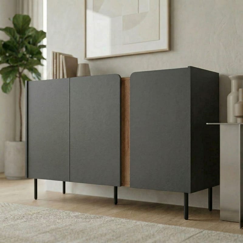 Lomar Konsol 150x82,9x40,5 cm - Antracit/Naturlig ek svart - Förvaring - Förvaringsmöbler - Sideboard & skänk