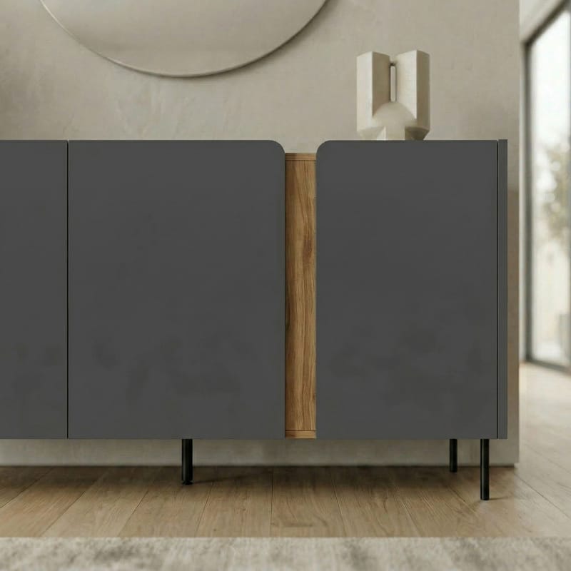 Lomar Konsol 150x82,9x40,5 cm - Antracit/Naturlig ek svart - Förvaring - Förvaringsmöbler - Sideboard & skänk