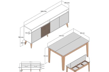 Lissione Möbelset För Vardagsrum - Hanah Home - Förvaring - Förvaringsmöbler - Möbelset för vardagsrum