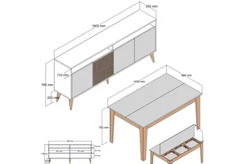 Lissione Möbelset För Vardagsrum - Hanah Home - Förvaring - Förvaringsmöbler - Möbelset för vardagsrum