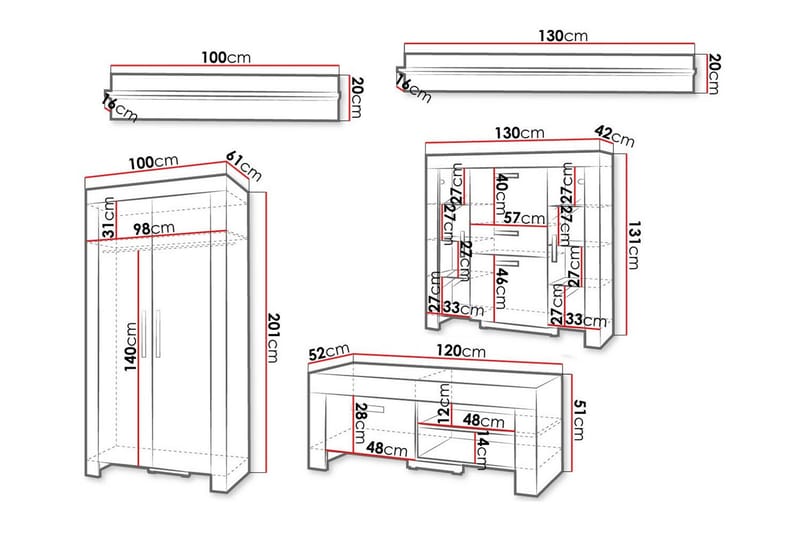 Aberfelt Möbelset För Vardagsrum - Brun - Förvaring - Förvaringsmöbler - Möbelset för vardagsrum