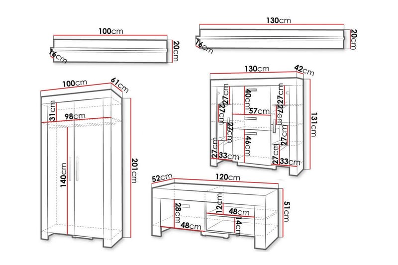 Aberfelt Möbelset För Vardagsrum - Brun - Förvaring - Förvaringsmöbler - Möbelset för vardagsrum
