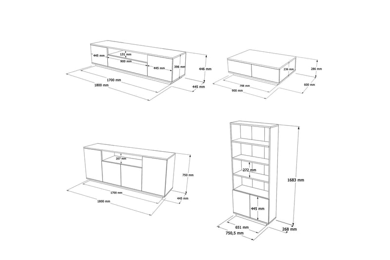 Anari Möbelset För Vardagsrum - Vit - Förvaring - Förvaringsmöbler - Möbelset för vardagsrum