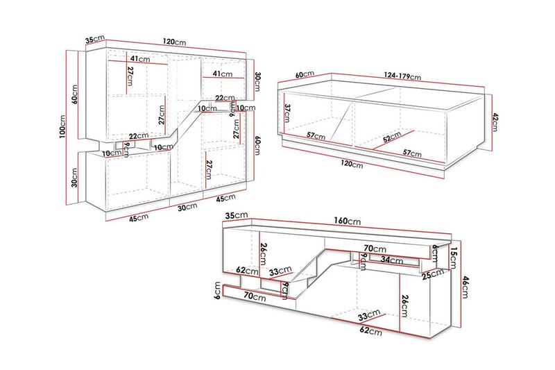 Carbost Möbelset För Vardagsrum Anthracite - Förvaring - Förvaringsmöbler - Möbelset för vardagsrum