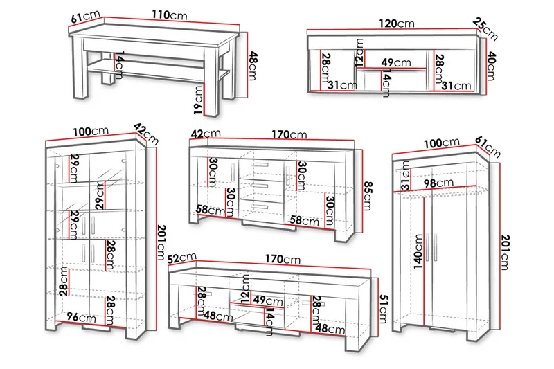 Cezar Vardagsrumsset - Beige/Brun - Förvaring - Förvaringsmöbler - Möbelset för vardagsrum