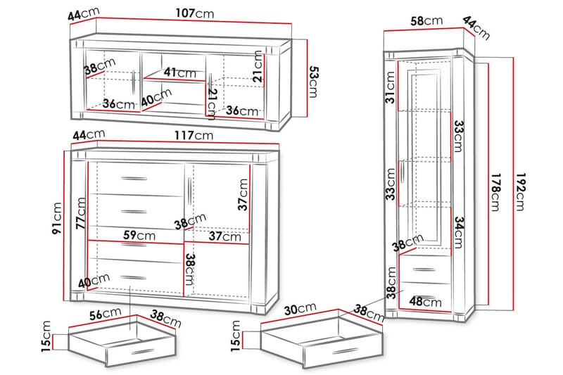 Dallas Vardagsrumsset - Ek - Förvaring - Förvaringsmöbler - Möbelset för vardagsrum