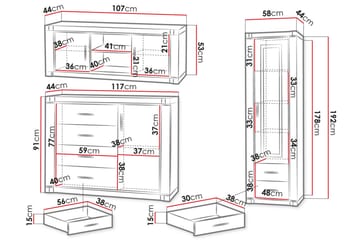 Dallas Vardagsrumsset LED-belysning - Ek - Förvaring - Förvaringsmöbler - Möbelset för vardagsrum
