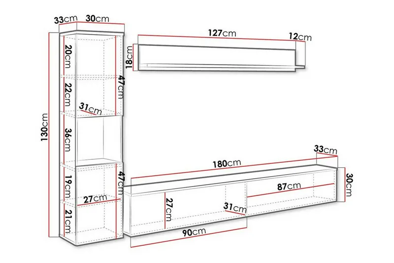 Galbally Möbelset För Vardagsrum Brown - Förvaring - Förvaringsmöbler - Möbelset för vardagsrum