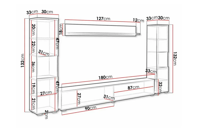Galbally Möbelset För Vardagsrum Brown - Förvaring - Förvaringsmöbler - Möbelset för vardagsrum