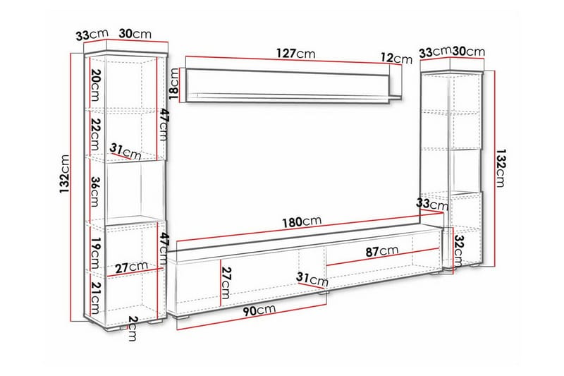 Galbally Möbelset För Vardagsrum Brown - Förvaring - Förvaringsmöbler - Möbelset för vardagsrum