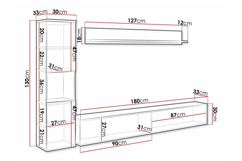 Galbally Möbelset För Vardagsrum - Vit - Förvaring - Förvaringsmöbler - Möbelset för vardagsrum