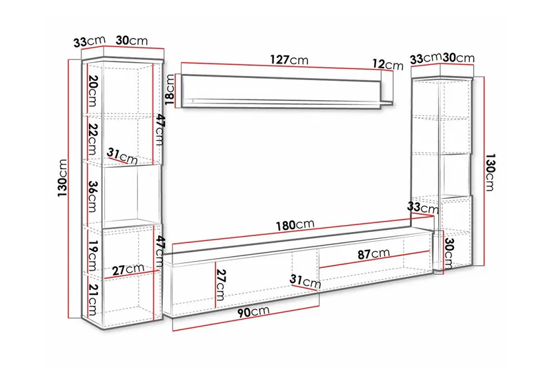 Galbally Möbelset För Vardagsrum - Vit - Förvaring - Förvaringsmöbler - Möbelset för vardagsrum