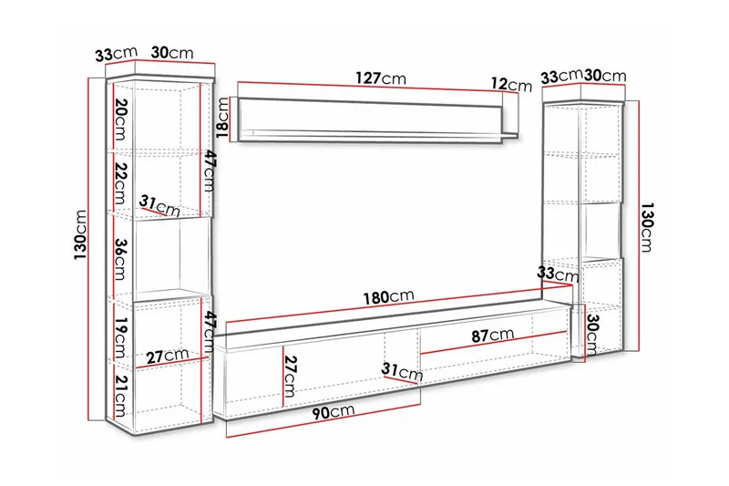 Galbally Möbelset För Vardagsrum - Vit - Förvaring - Förvaringsmöbler - Möbelset för vardagsrum