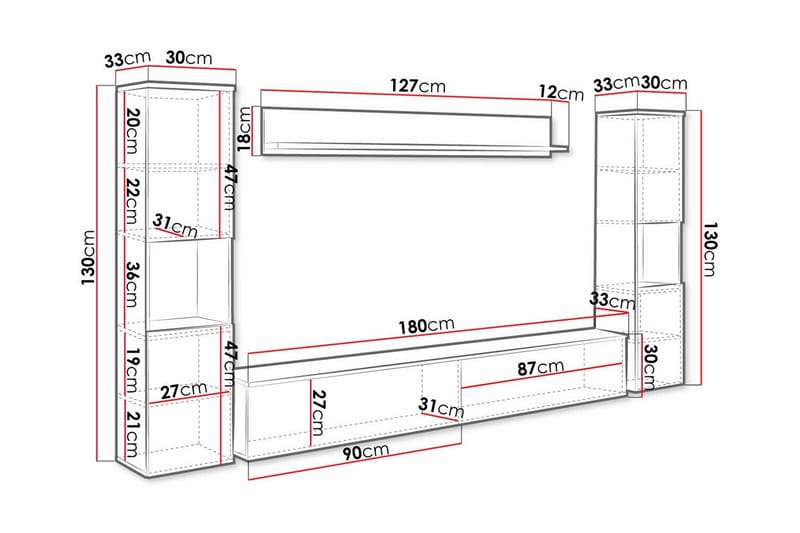 Galbally Möbelset För Vardagsrum - Vit - Förvaring - Förvaringsmöbler - Möbelset för vardagsrum