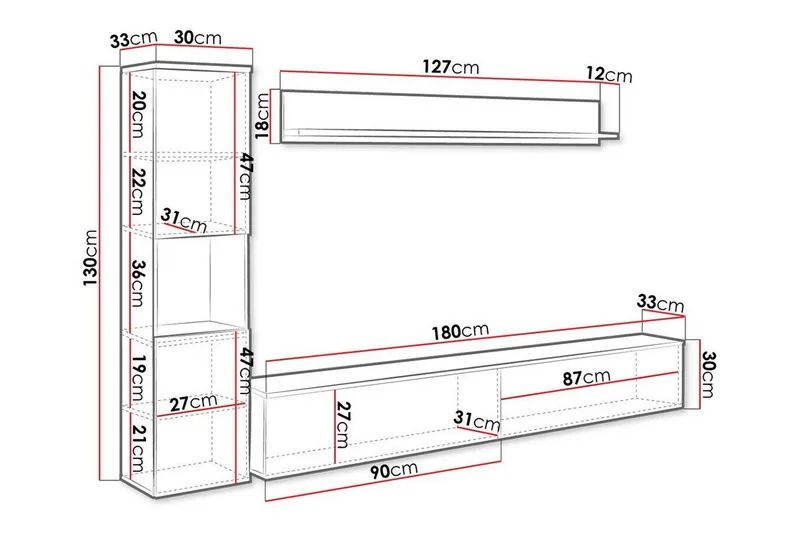 Galbally Möbelset För Vardagsrum White - Förvaring - Förvaringsmöbler - Möbelset för vardagsrum