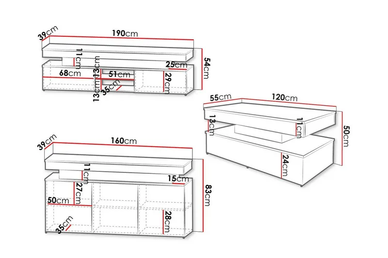 Glenndale Möbelset För Vardagsrum - Svart - Förvaring - Förvaringsmöbler - Möbelset för vardagsrum