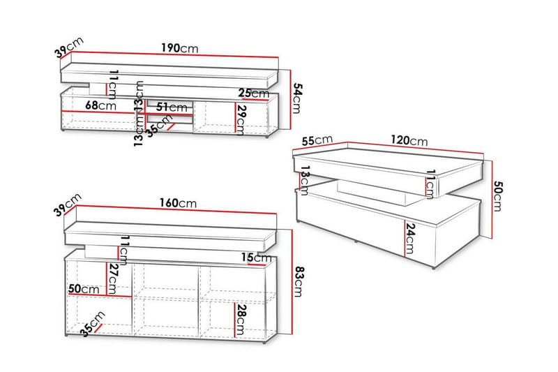 Glenndale Möbelset För Vardagsrum - Svart - Förvaring - Förvaringsmöbler - Möbelset för vardagsrum