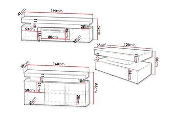Glenndale Möbelset Vardagsrum med Belysning - Svart - Förvaring - Förvaringsmöbler - Möbelset för vardagsrum