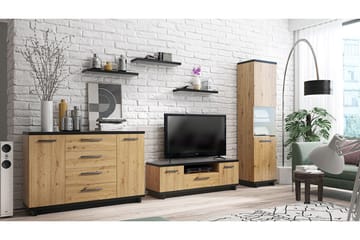 Ines Vardagsrumsset LED-belysning - Ek/Svart - Förvaring - Förvaringsmöbler - Möbelset för vardagsrum