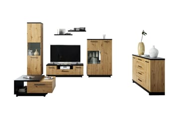 Ines Vardagsrumsset LED-belysning - Ek/Svart - Förvaring - Förvaringsmöbler - Möbelset för vardagsrum