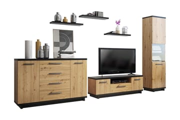 Ines Vardagsrumsset LED-belysning - Ek/Svart - Förvaring - Förvaringsmöbler - Möbelset för vardagsrum