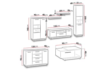 Ines Vardagsrumsset LED-belysning - Ek/Svart - Förvaring - Förvaringsmöbler - Möbelset för vardagsrum
