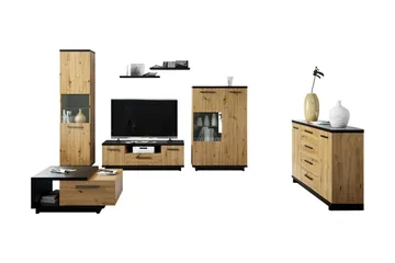 Ingram Vardagsrumsset - Ek/Svart - Förvaring - Förvaringsmöbler - Möbelset för vardagsrum