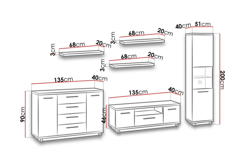 Ingram Vardagsrumsset - Ek/Svart - Förvaring - Förvaringsmöbler - Möbelset för vardagsrum
