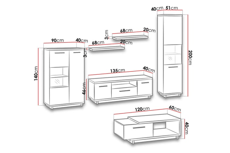 Ingram Vardagsrumsset - Ek/Svart - Förvaring - Förvaringsmöbler - Möbelset för vardagsrum
