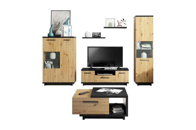 Ingram Vardagsrumsset - Ek/Svart - Förvaring - Förvaringsmöbler - Möbelset för vardagsrum