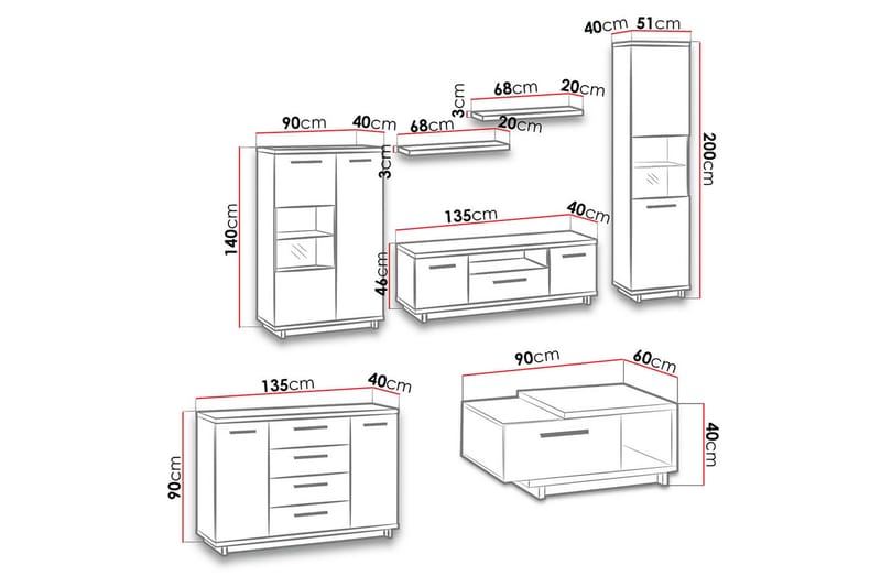 Ingram Vardagsrumsset - Ek/Svart - Förvaring - Förvaringsmöbler - Möbelset för vardagsrum