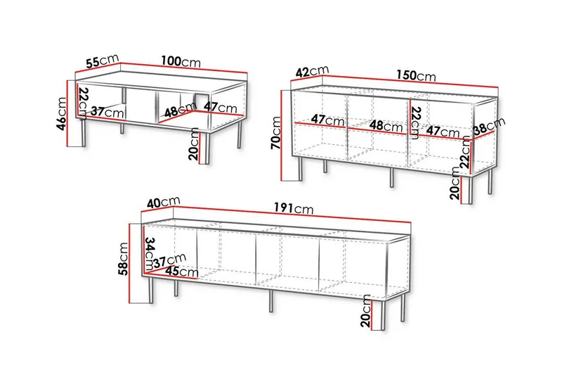 Juniskär Möbelset Vardagsrum med Tv bänk - Skänk & Soffbord - Brun / Trä / Valnöt - Förvaring - Förvaringsmöbler - Möbelset för vardagsrum