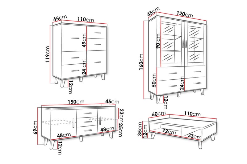 Kardos Vardagsrumsset - Natur/Svart - Förvaring - Förvaringsmöbler - Möbelset för vardagsrum