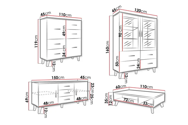 Kardos Vardagsrumsset - Natur/Svart - Förvaring - Förvaringsmöbler - Möbelset för vardagsrum