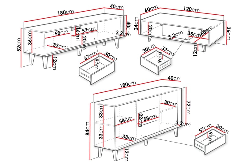 Kintore Möbelset För Vardagsrum - Brun - Förvaring - Förvaringsmöbler - Möbelset för vardagsrum
