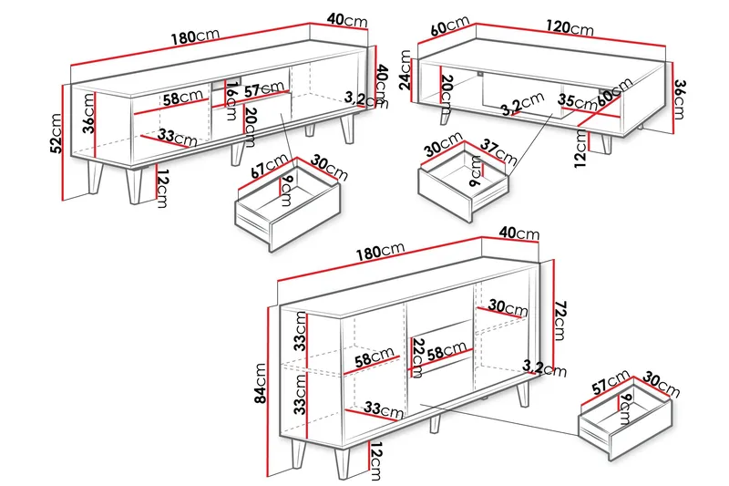 Kintore Möbelset För Vardagsrum - Brun - Förvaring - Förvaringsmöbler - Möbelset för vardagsrum