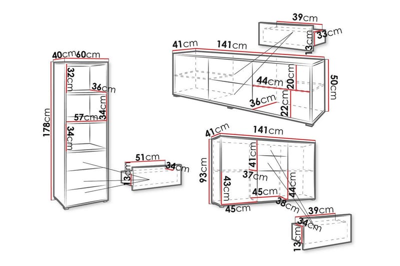 Kintore Möbelset För Vardagsrum White - Förvaring - Förvaringsmöbler - Möbelset för vardagsrum