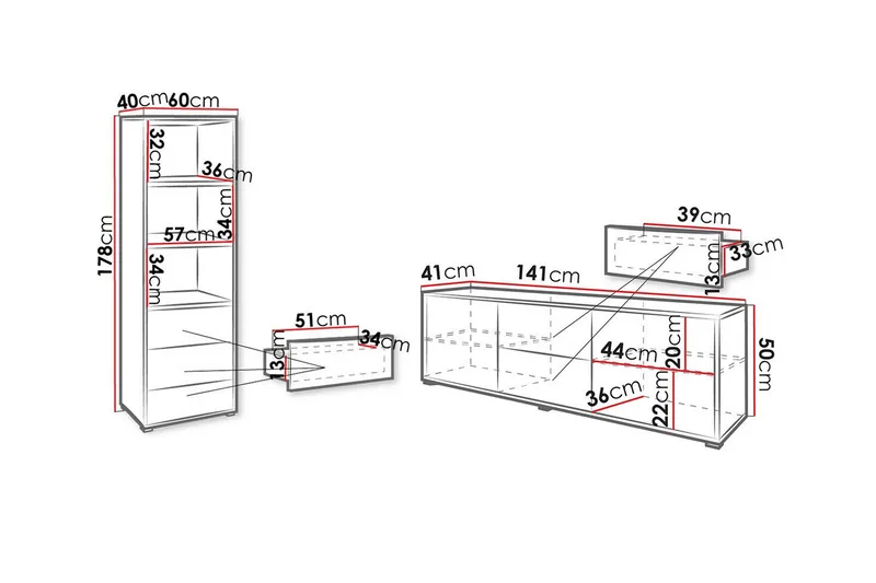 Kintore Möbelset För Vardagsrum White - Förvaring - Förvaringsmöbler - Möbelset för vardagsrum