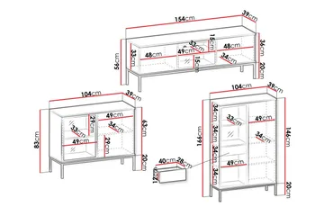Klinkerville Möbelset Vardagsrum med Belysning TV-bänk vitrin - Svart Trä / Brun / Ribbad / Glas - Förvaring - Förvaringsmöbler - Möbelset för vardagsrum