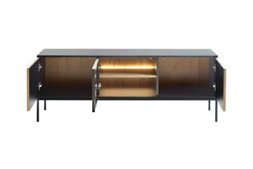 Klinkerville Möbelset Vardagsrum med Belysning TV-bänk vitrin - Svart Trä / Brun / Ribbad / Glas - Förvaring - Förvaringsmöbler - Möbelset för vardagsrum