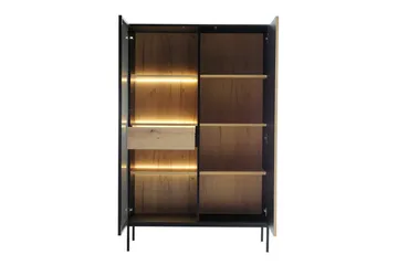 Klinkerville Möbelset Vardagsrum - Tv bänk & Vitrinskåp med Belysning - Svart Trä / Brun / Ribbad / Glas - Förvaring - Förvaringsmöbler - Möbelset för vardagsrum