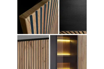 Klinkerville Möbelset Vardagsrum - Tv bänk & Vitrinskåp med Belysning - Svart Trä / Brun / Ribbad / Glas - Förvaring - Förvaringsmöbler - Möbelset för vardagsrum