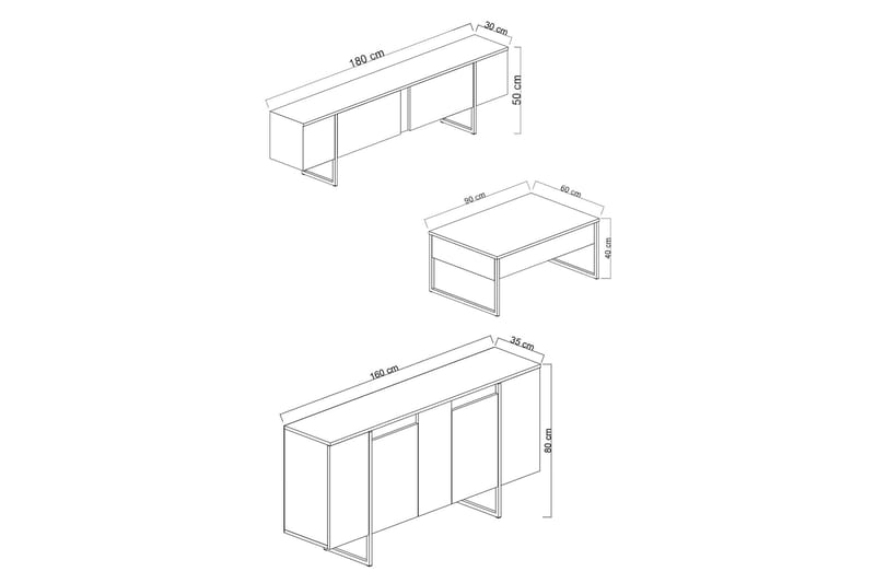 Luxe Möbelset För Vardagsrum - Antracit - Förvaring - Förvaringsmöbler - Möbelset för vardagsrum
