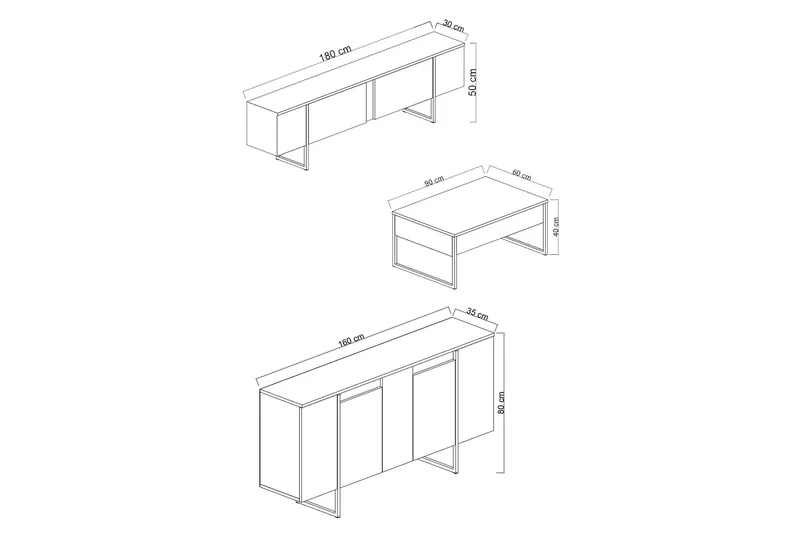 Luxe Möbelset För Vardagsrum - Antracit - Förvaring - Förvaringsmöbler - Möbelset för vardagsrum