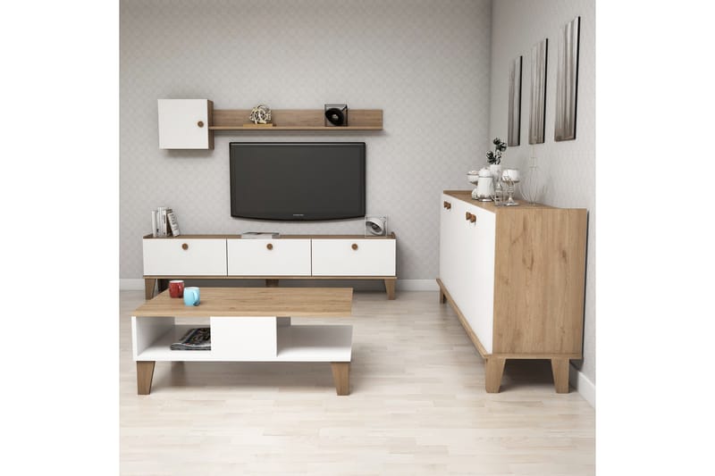 Möbelset för vardagsrum 35x178 cm 2 Delar - Natur/Vit - Förvaring - Förvaringsmöbler - Möbelset för vardagsrum