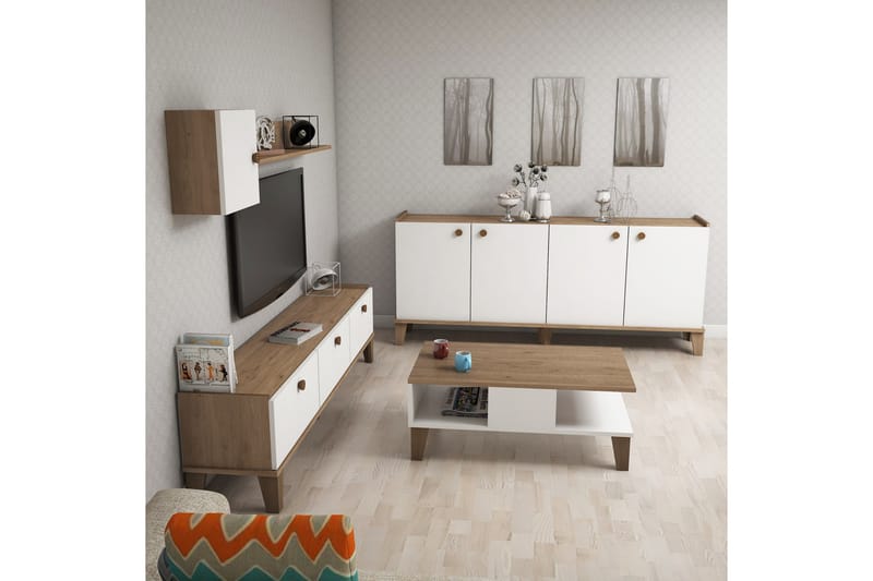 Möbelset för vardagsrum 35x178 cm 2 Delar - Natur/Vit - Förvaring - Förvaringsmöbler - Möbelset för vardagsrum