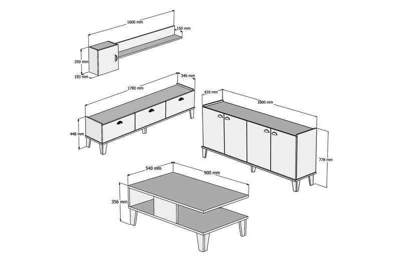 Möbelset för vardagsrum 35x178 cm 3 Delar - Natur/Svart - Förvaring - Förvaringsmöbler - Möbelset för vardagsrum